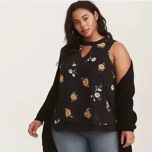 NWOT Black w/ Yellow Rose Print TORRID Sleeveless Blouse Size 2
